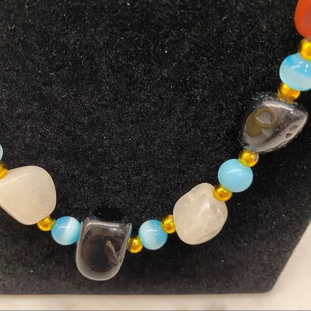 Beggars Bead Semi-Precious Gemstones multi color beaded Necklace